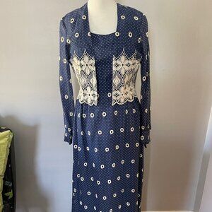 Saks Fifth Avenue Bernie Bee Vintage Blue Maxi Dress & Jacket Set